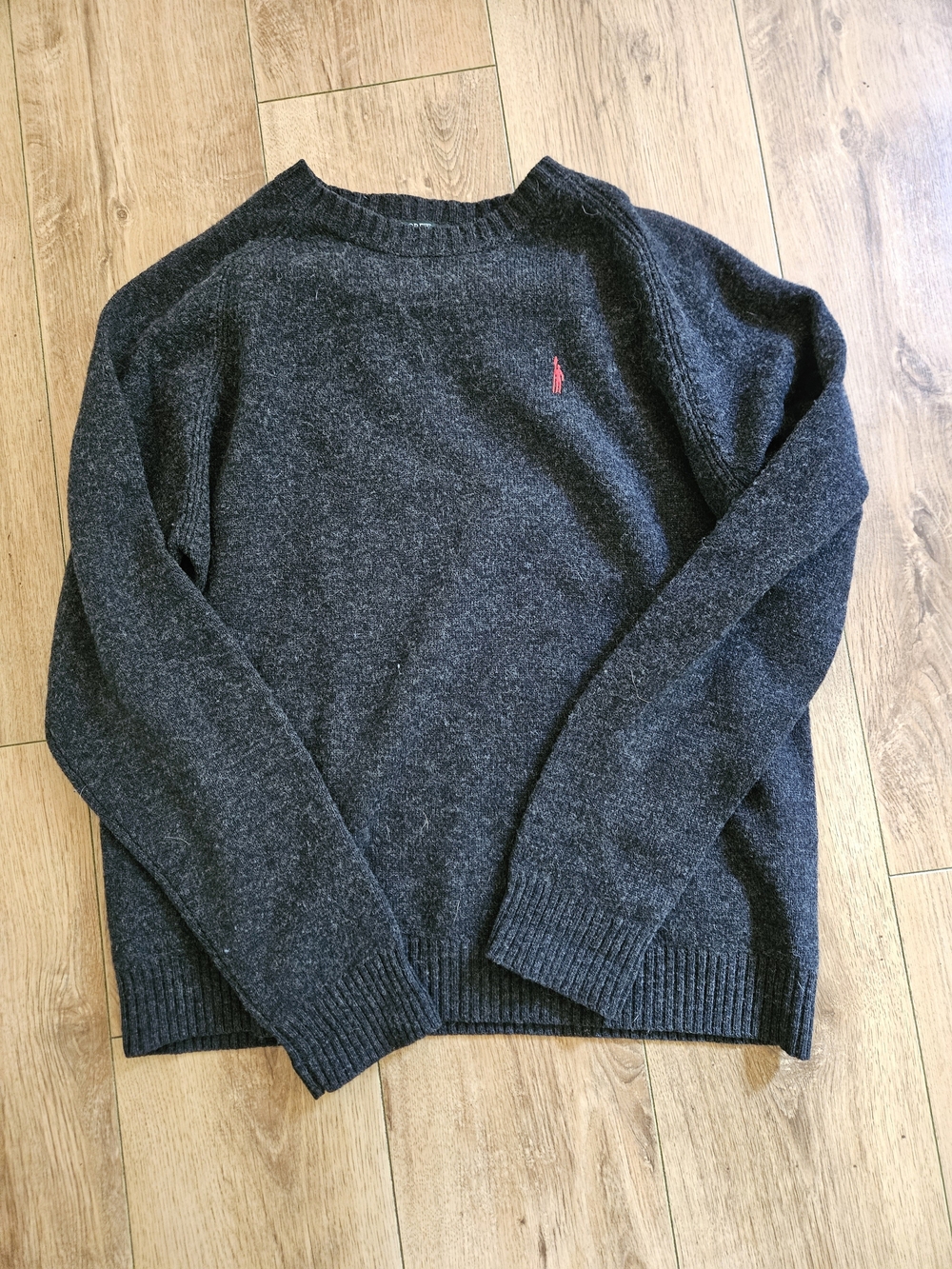 J. Crew Charcoal Gray Crewneck Sweater with Red Logo
